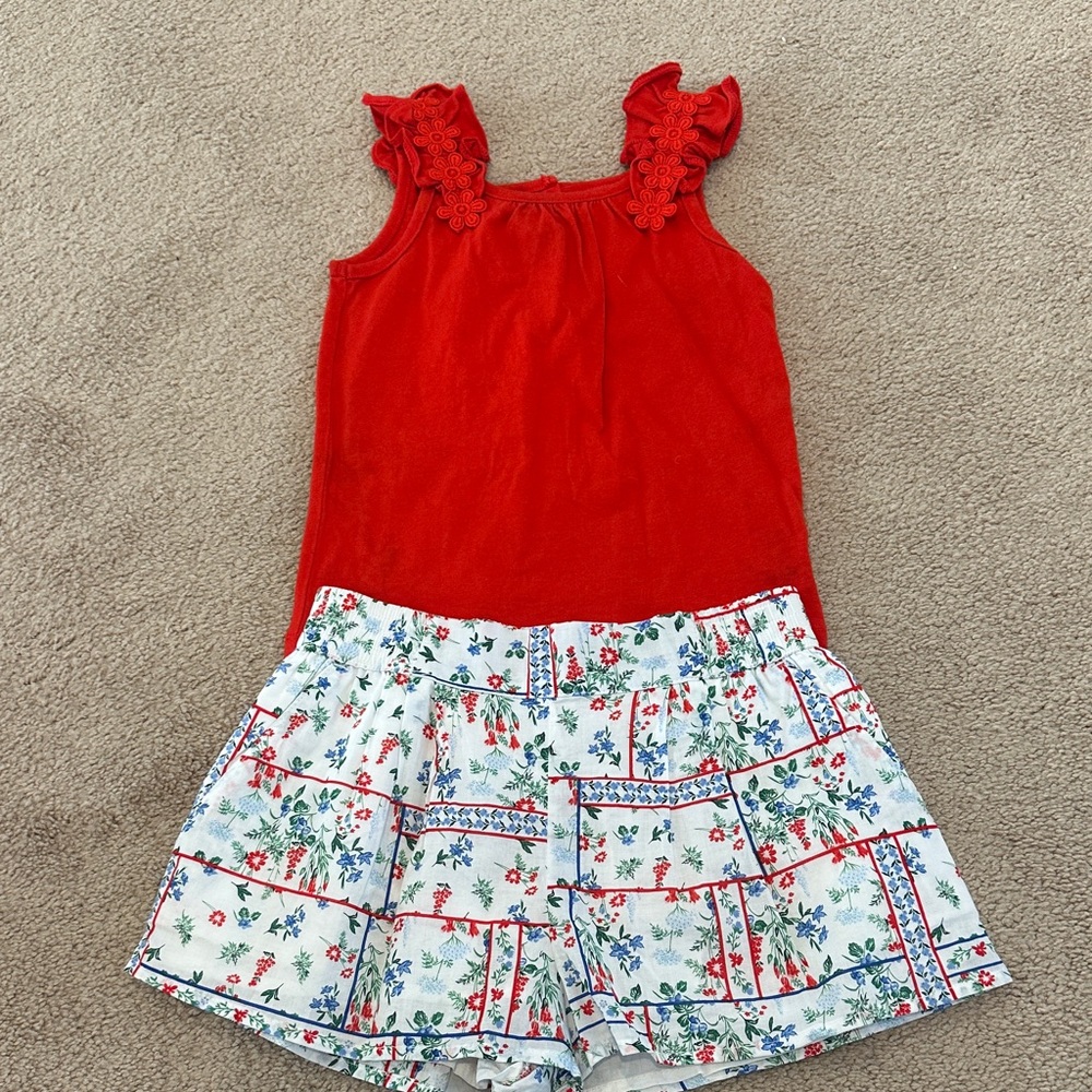 Janie and Jack Red Ruffle Top and shorts set
